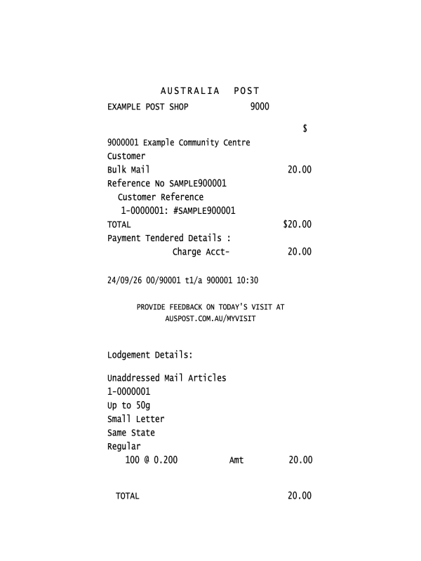 Australia Post Receipt editable example