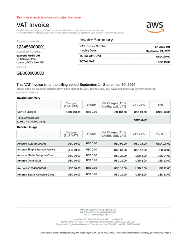 AWS VAT Invoice editable example