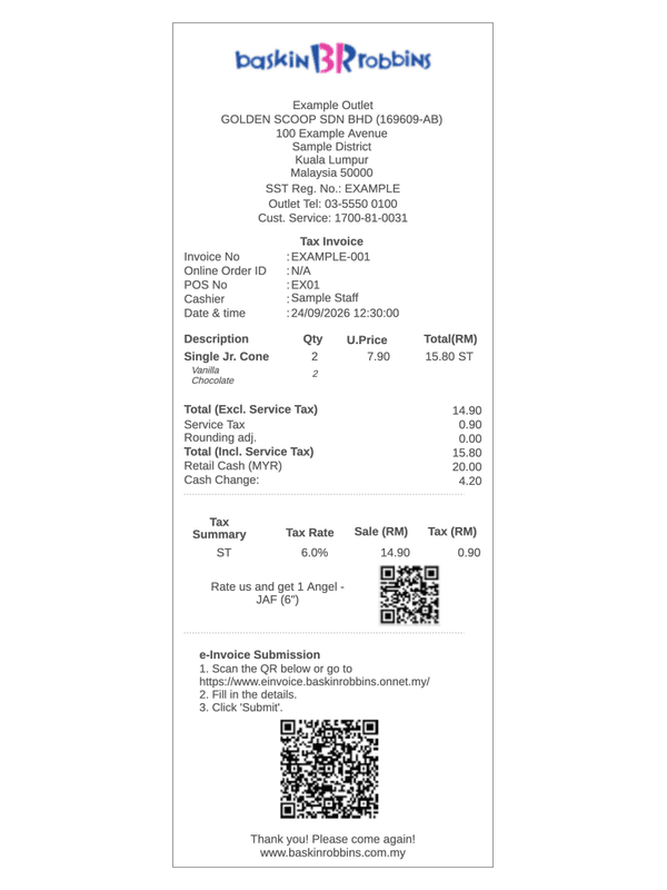 Baskin-Robbins Malaysia Receipt editable example