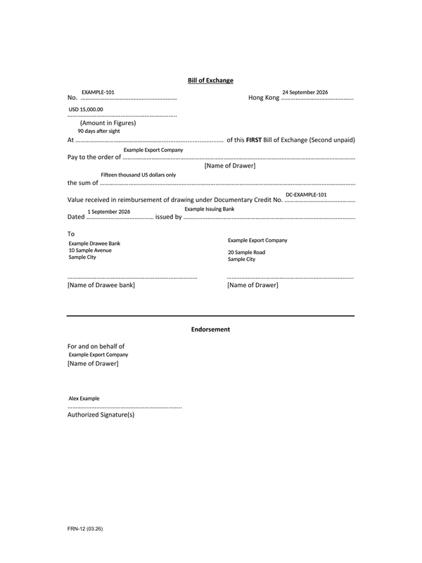 International Bill of Exchange editable example
