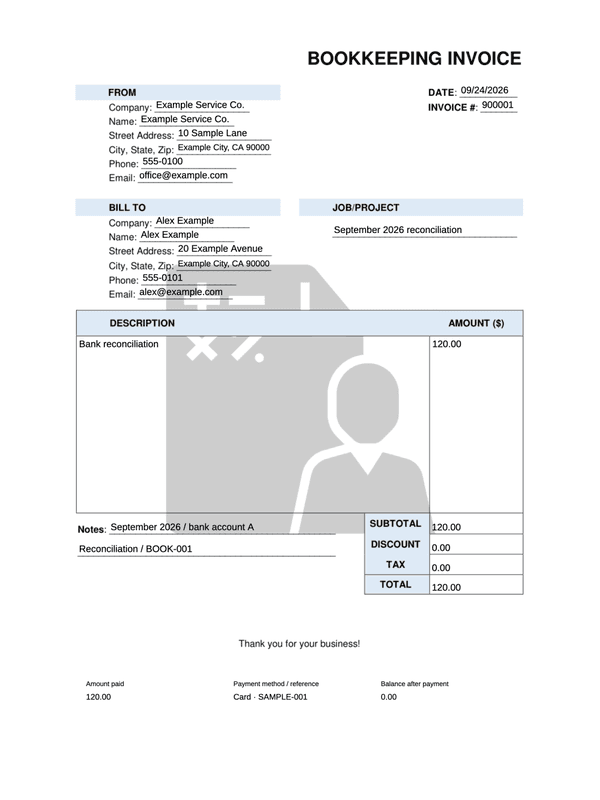 Bookkeeping Receipt editable example
