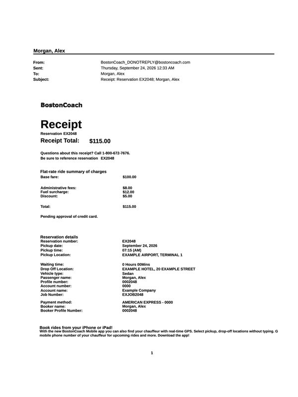 BostonCoach Ride Receipt editable example