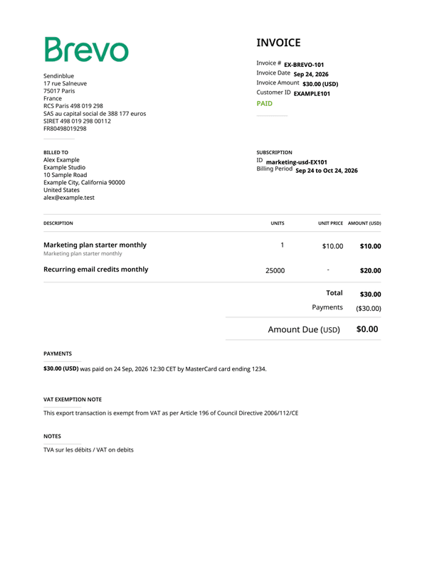Brevo Invoice editable example