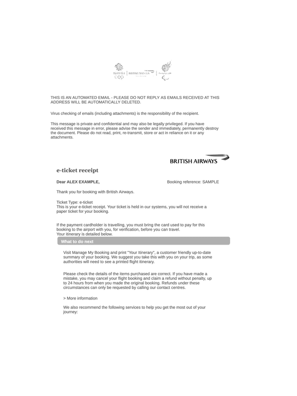 British Airways Receipt editable example