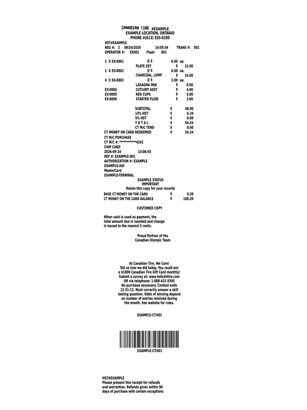 Canadian Tire Receipt editable example