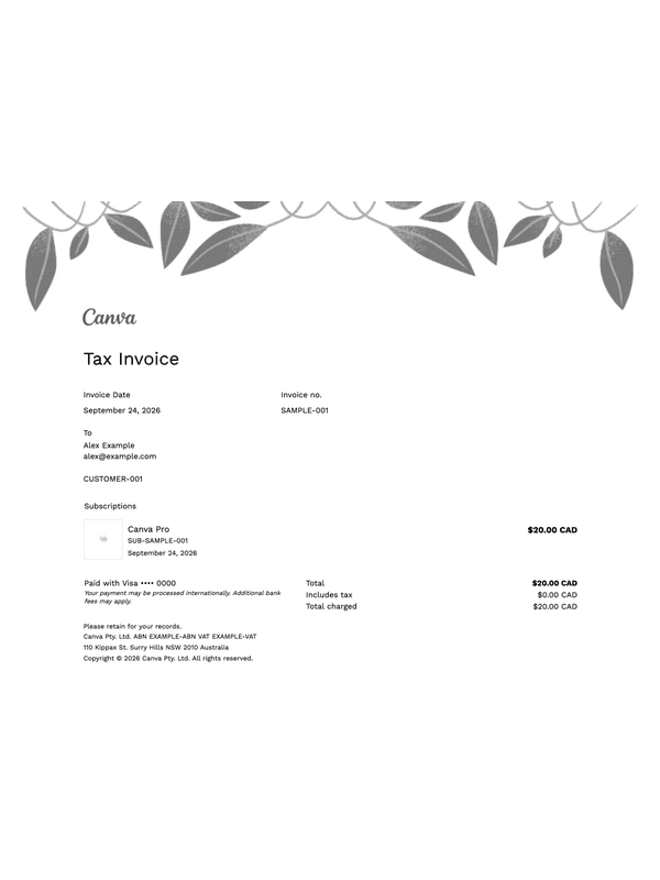 Canva Pro Receipt editable example
