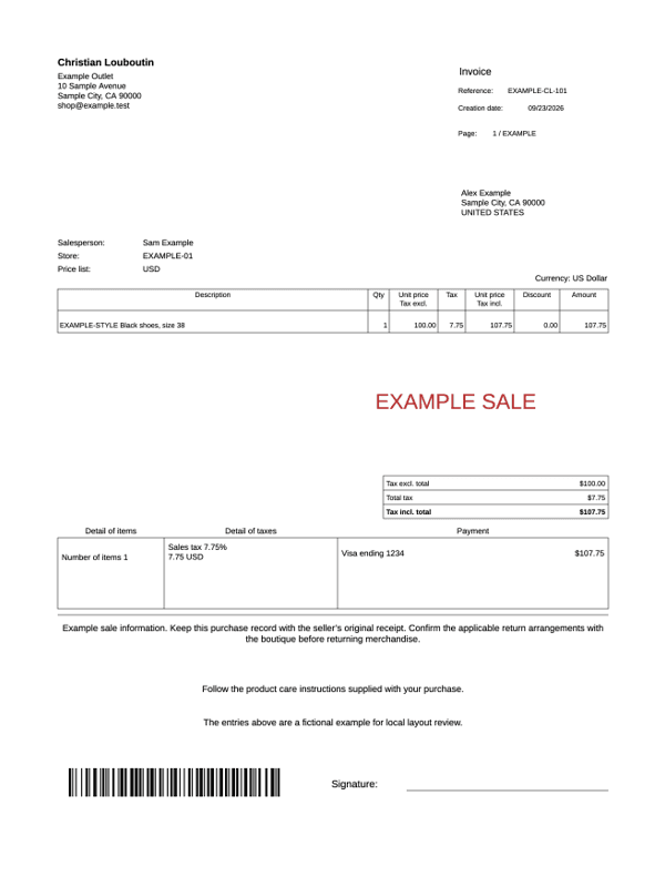Christian Louboutin Receipt editable example