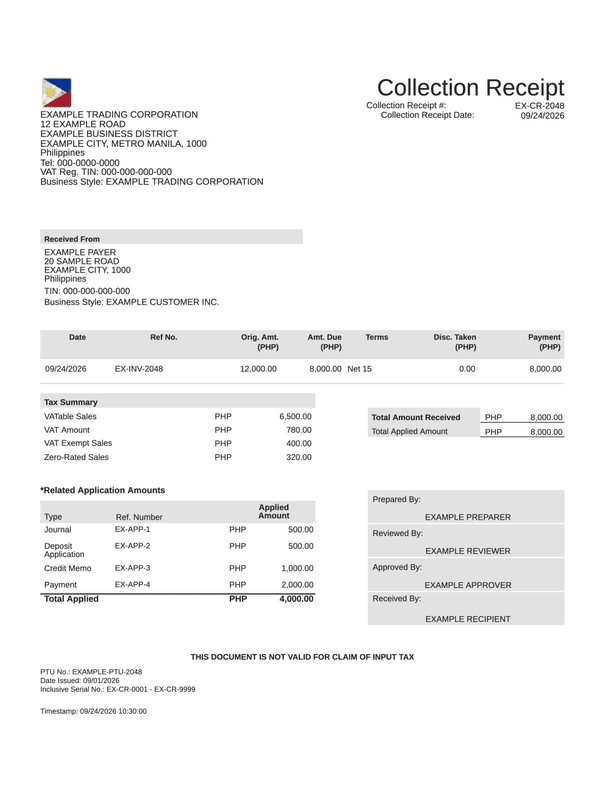 Collection Receipt editable example