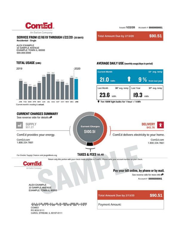 ComEd Electricity Bill editable example