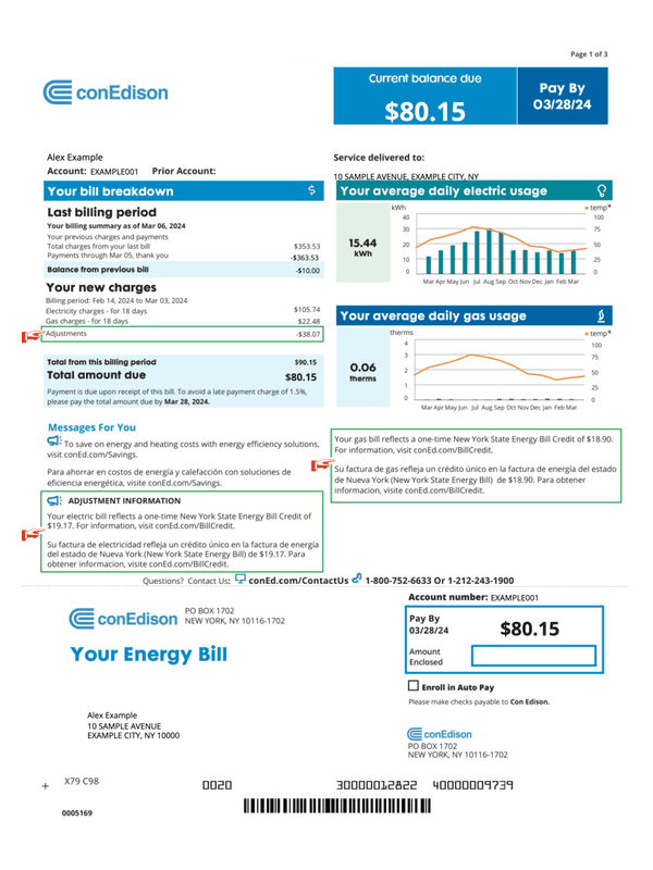 Con Edison Energy Bill editable example