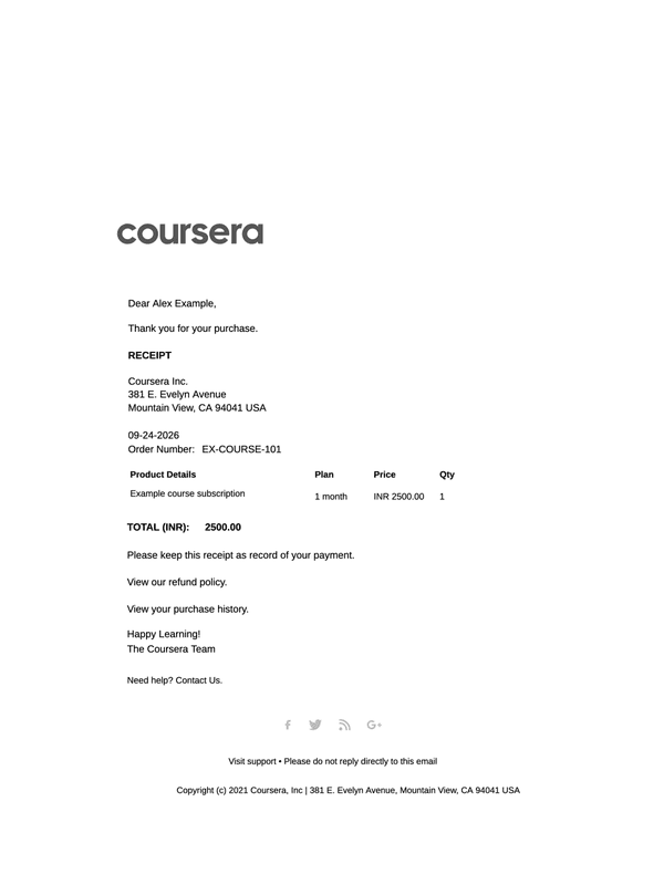 Coursera Course Receipt editable example