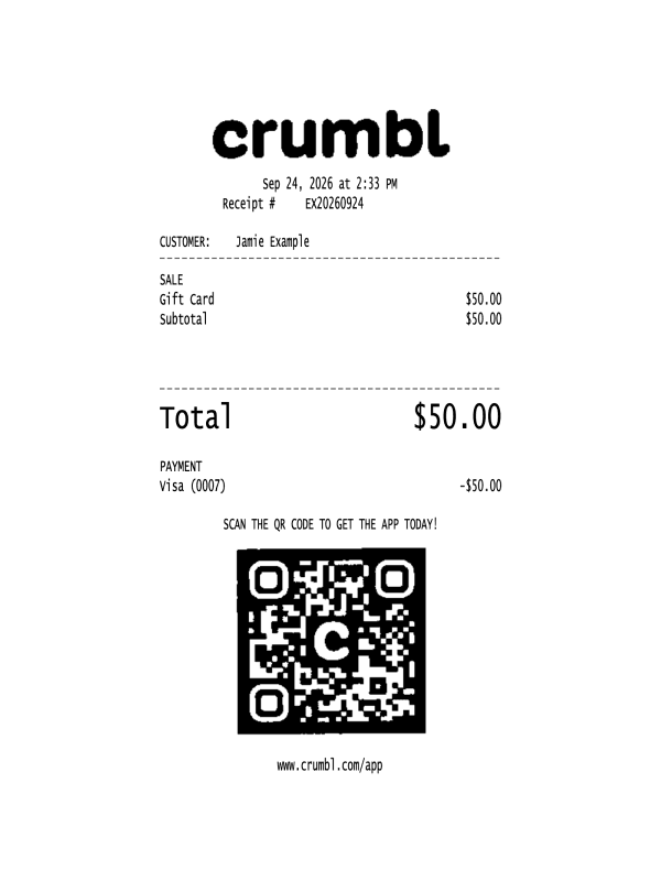 Crumbl Receipt editable example