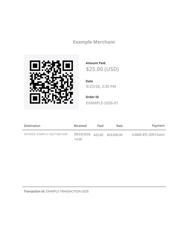 Cryptocurrency Payment Receipt editable example