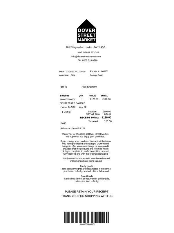 Denim Tears Receipt editable example