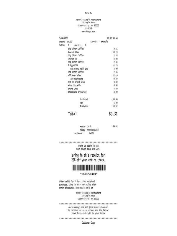 Denny's Receipt editable example