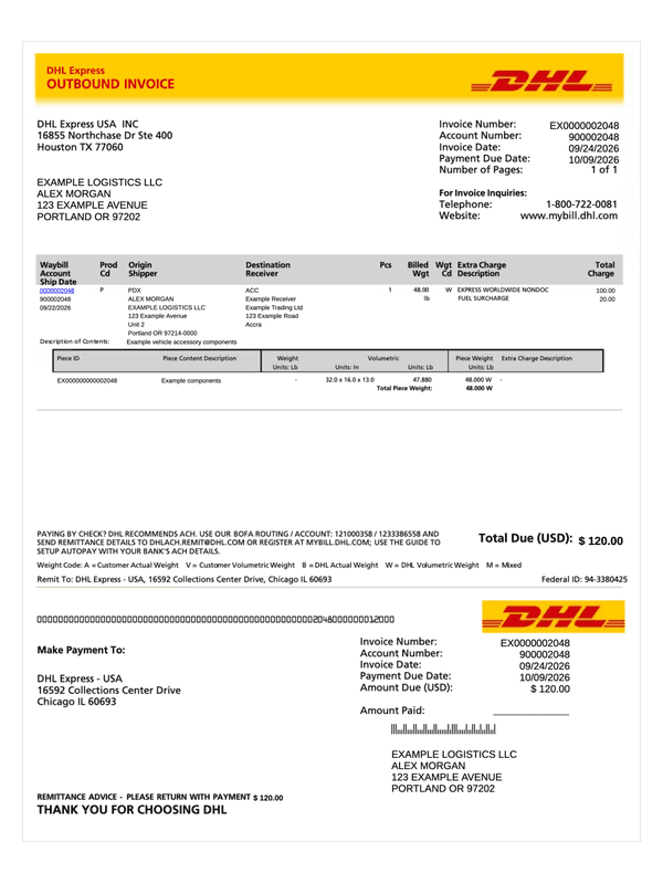 DHL Outbound Invoice editable example