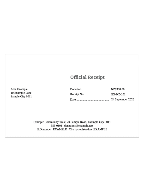 New Zealand Donation Receipt editable example