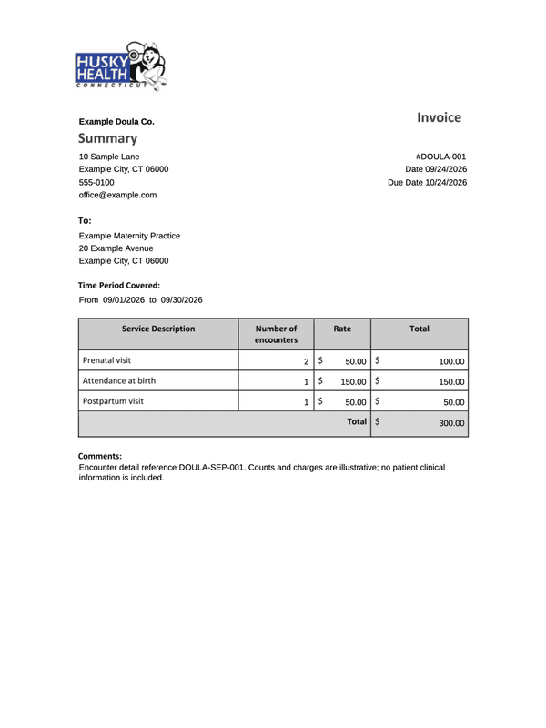 Doula Encounter Invoice editable example