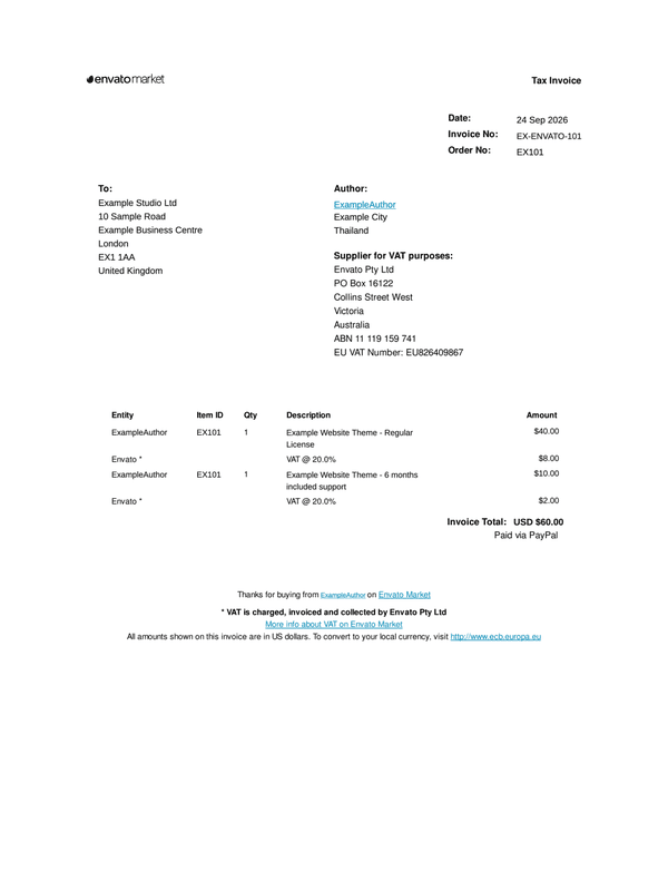 Envato Market Tax Invoice editable example