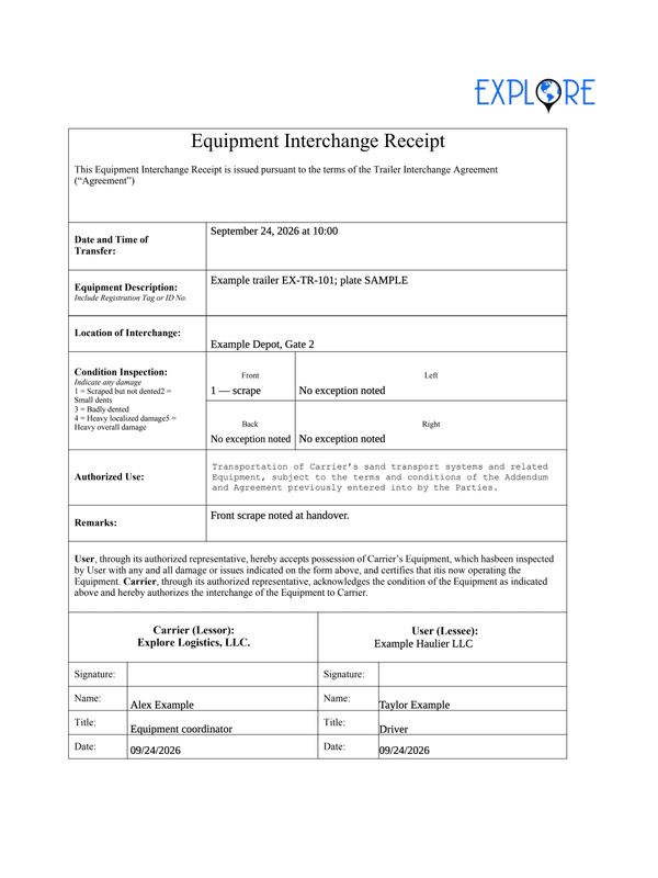 Container Equipment Interchange Receipt editable example