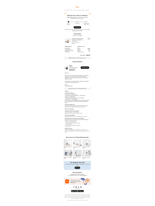 Etsy Receipt editable example