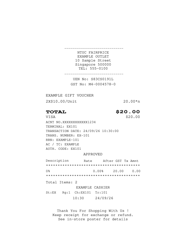 NTUC FairPrice Receipt editable example