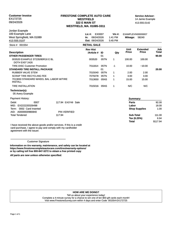 Firestone Receipt editable example