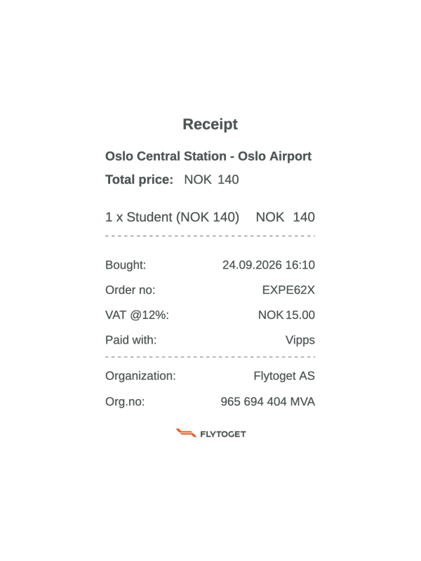 Flytoget Receipt editable example