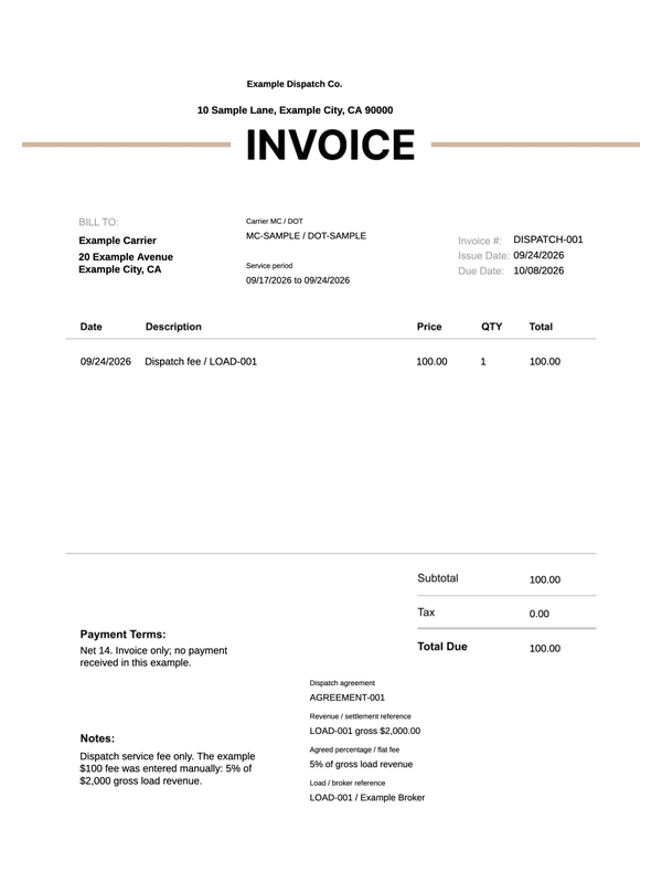 Freight Dispatch Invoice editable example