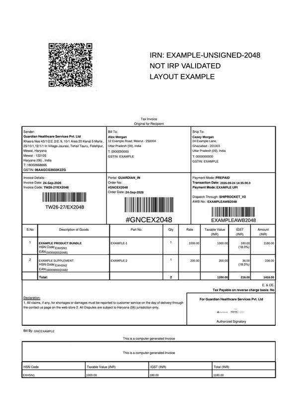 GNC Guardian India Tax Invoice editable example