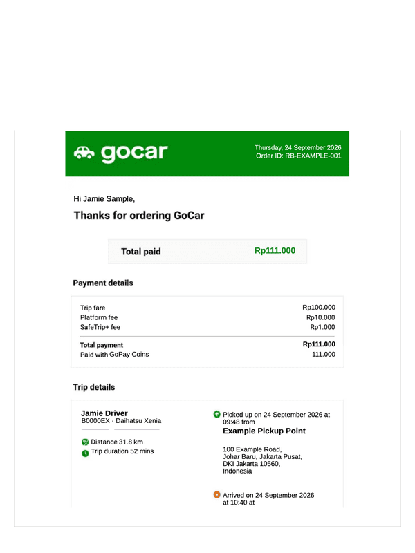 Gojek Receipt editable example