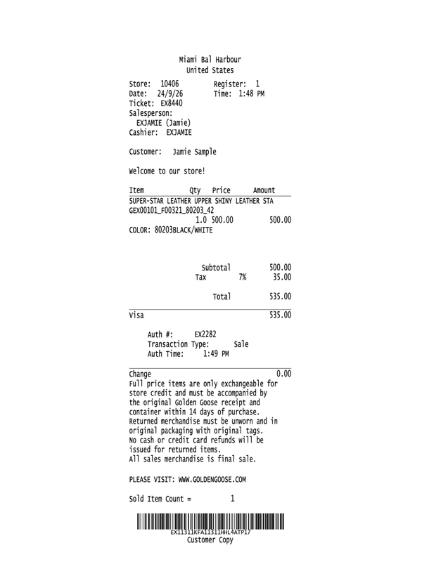 Golden Goose Receipt editable example