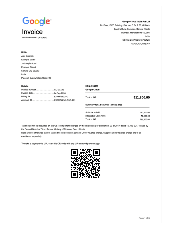 Google Cloud Usage Invoice editable example