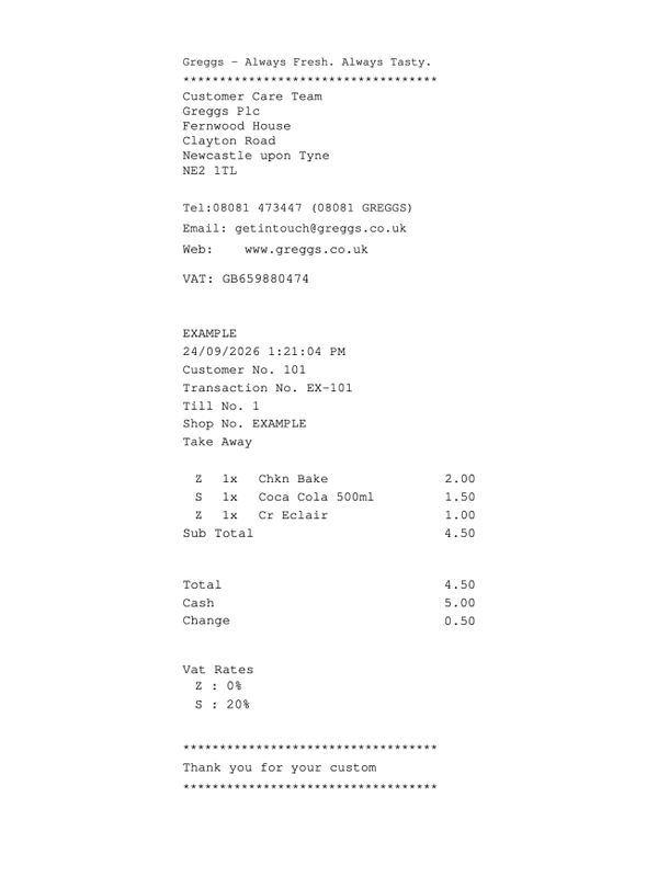 Greggs Receipt editable example