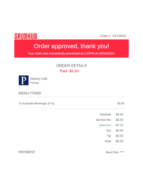 Grubhub Receipt editable example