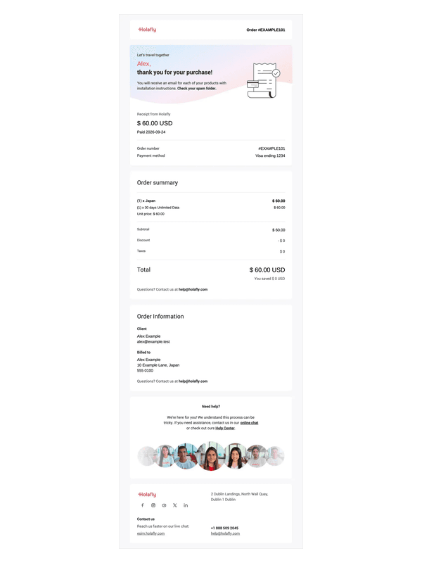 Holafly eSIM Payment Receipt editable example