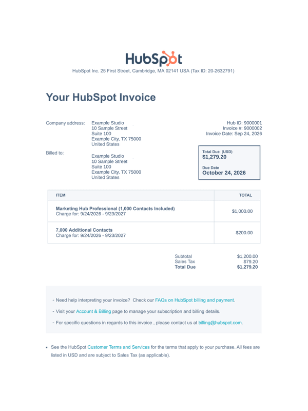 HubSpot Subscription Invoice editable example