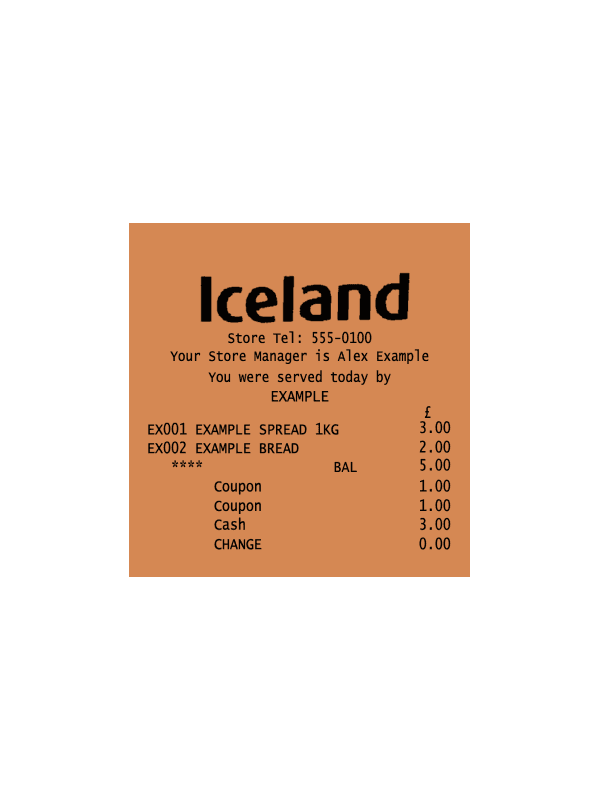Iceland Cash Receipt editable example