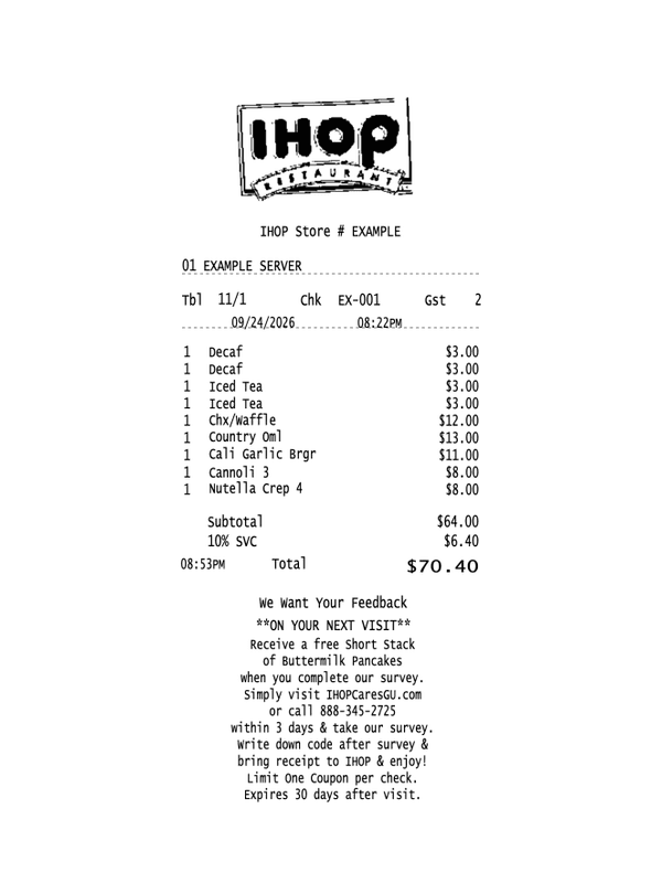 IHOP Receipt editable example
