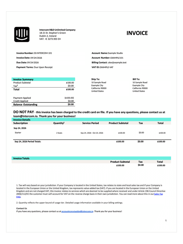 Intercom Invoice editable example