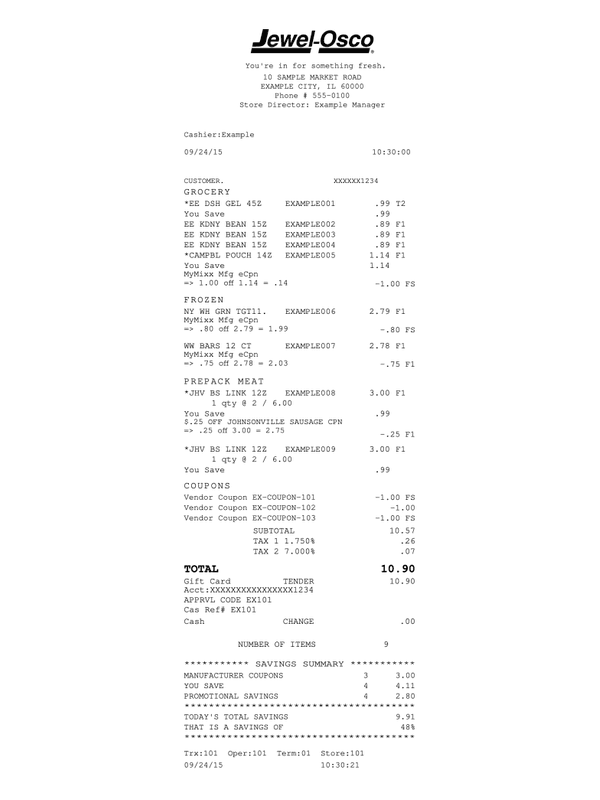 Jewel-Osco Receipt editable example