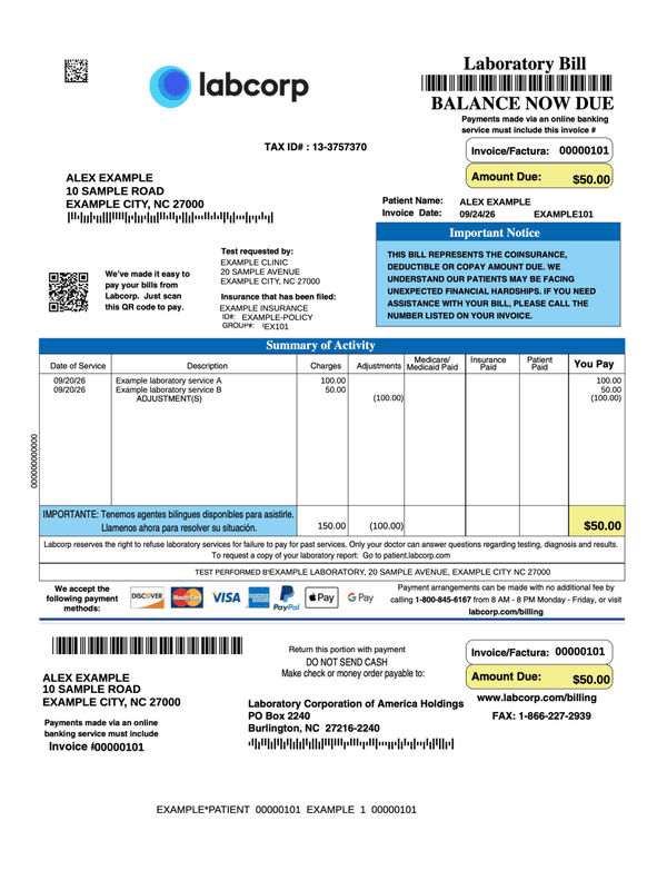 Labcorp Patient Bill editable example