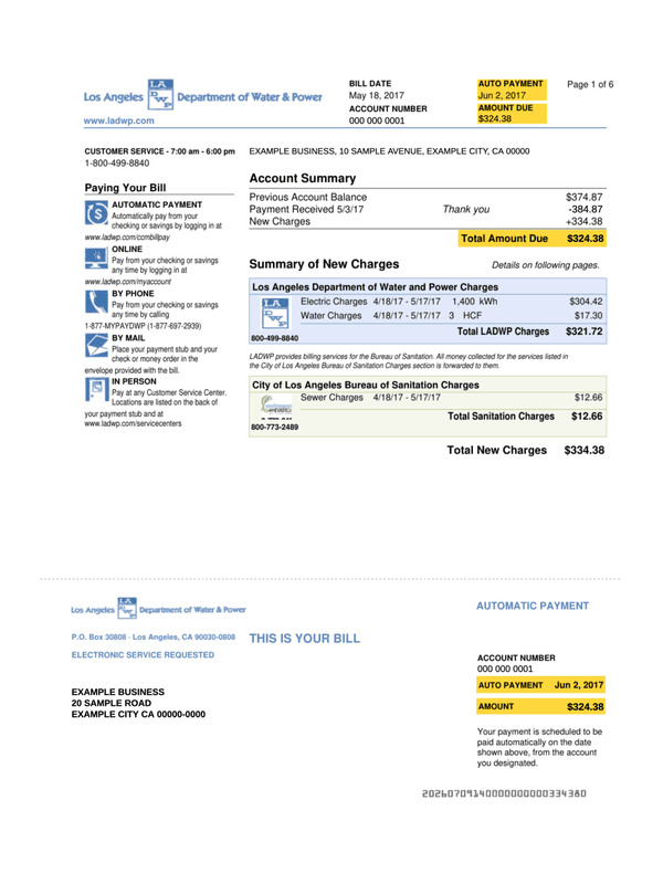 LADWP Commercial Utility Bill editable example