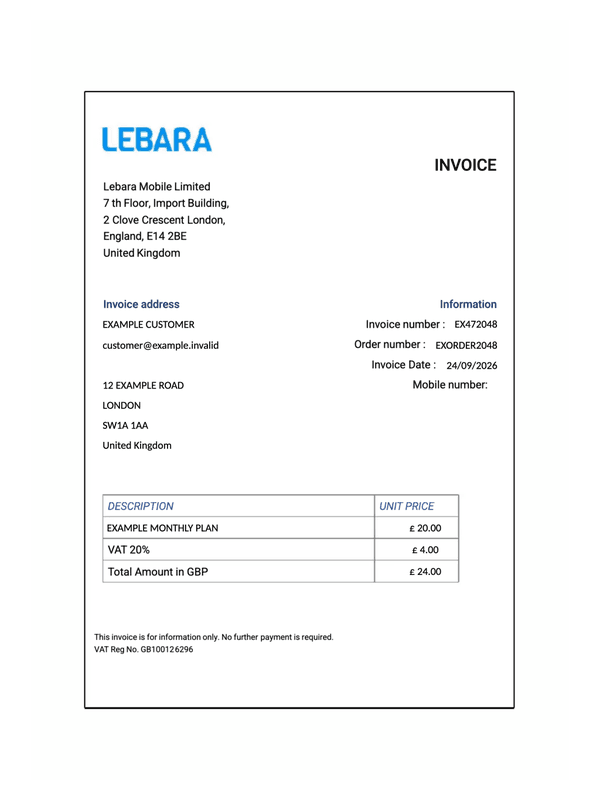 Lebara Invoice editable example