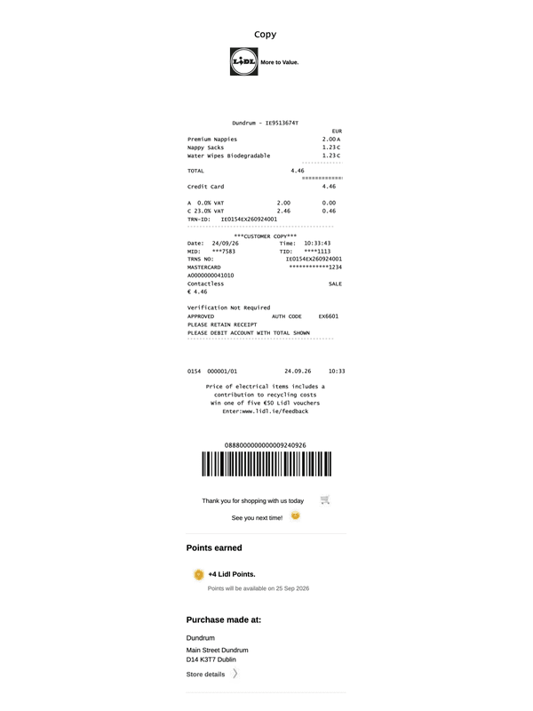 Lidl Receipt editable example