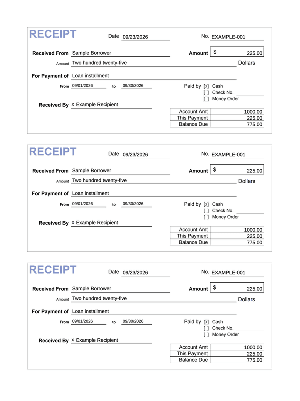 Loan Repayment Receipt editable example
