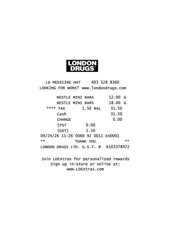 London Drugs Receipt editable example