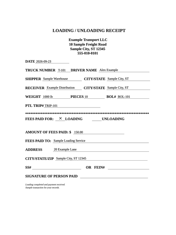 Lumper Receipt editable example