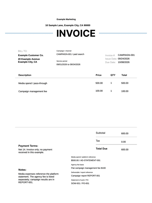 Marketing Campaign Invoice editable example