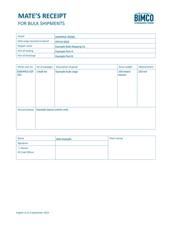 Mate’s Cargo Receipt editable example